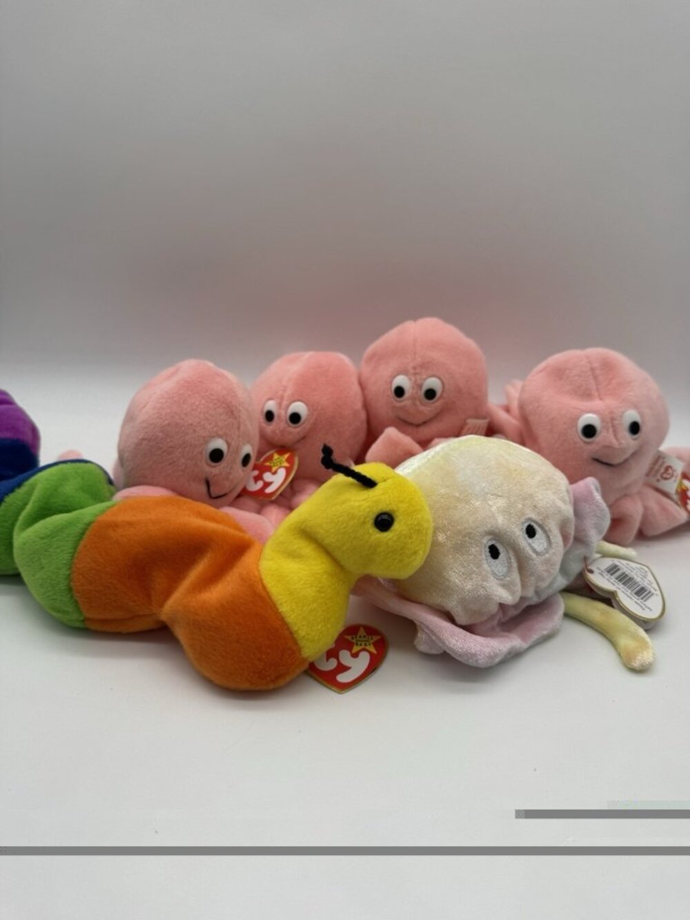 Lot Of 6 Ty Beanie Babies Inky Inch Goochy Octopus Caterpillar Jellyfish New NWT